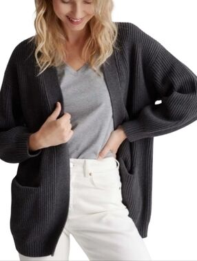 Quince Organic Cotton Oversized Ribbed Cardigan Charcoal Size Medium